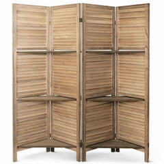 4-Panel Folding Room Divider with Shelves