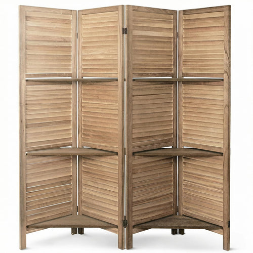 4-Panel Folding Room Divider with Shelves