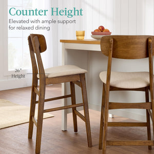 Counter Height Bar Stools Set of 2 with Cushioned Seat & Curved Backrest