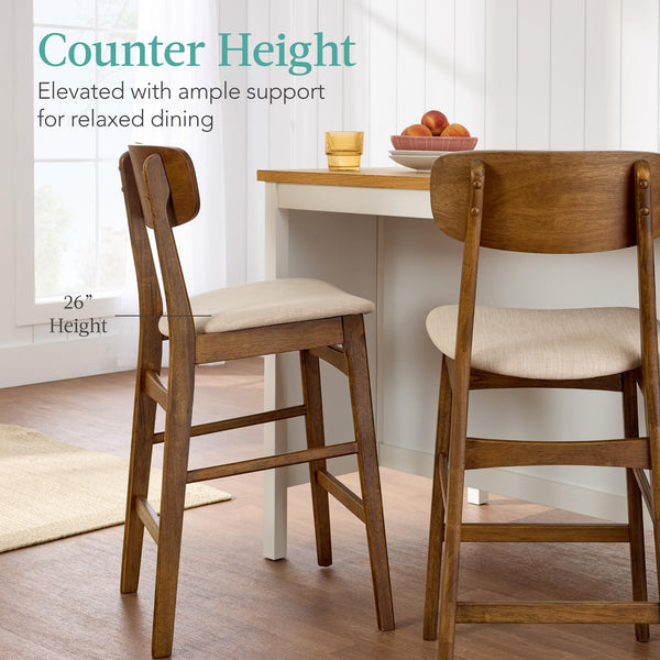 Counter Height Bar Stools Set of 2 with Cushioned Seat & Curved Backrest