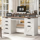 L-Shaped Executive Desk with Drawers, Power Outlets & Storage Shelf