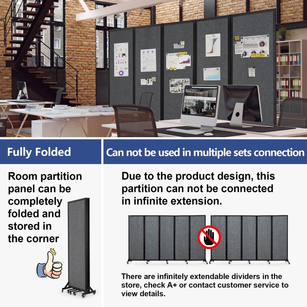 5-Panel Folding Room Divider with Wheels – 10'6"W x 6'7"H