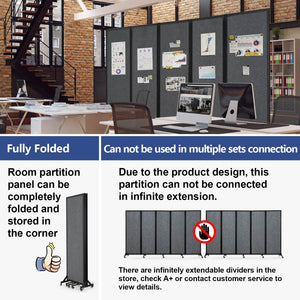 5-Panel Folding Room Divider with Wheels – 10'6"W x 6'7"H