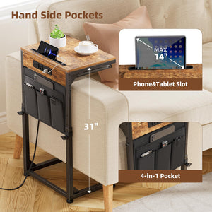 C-Shaped End Table with Charging Station & Storage
