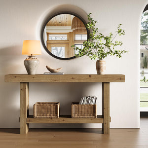 63-Inch Solid Wood Console Table with Lower Shelf