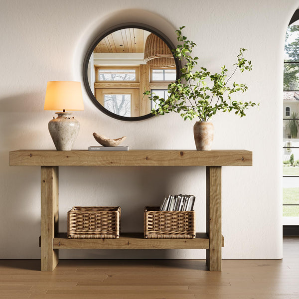 63-Inch Solid Wood Console Table with Lower Shelf