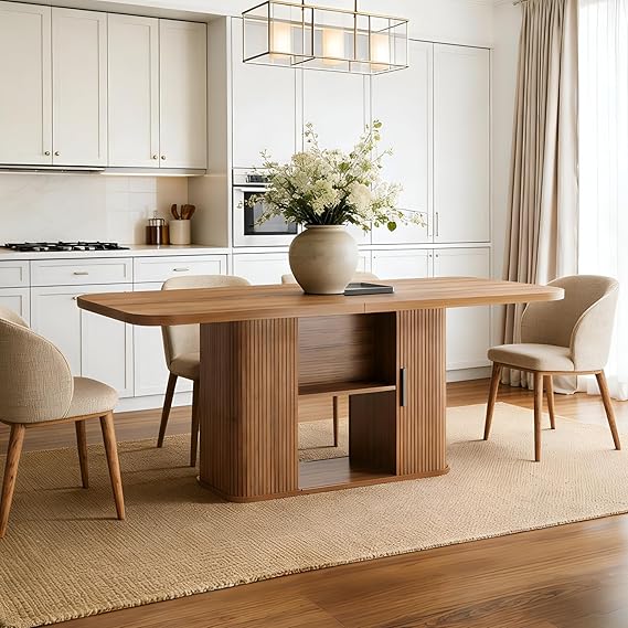 Oval Dining Table for 4–6 People with Storage Base