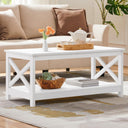 2-Tier Coffee Table with Storage Shelf and X-Design Legs