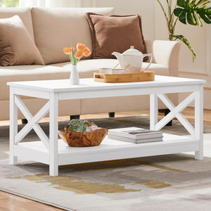 2-Tier Coffee Table with Storage Shelf and X-Design Legs