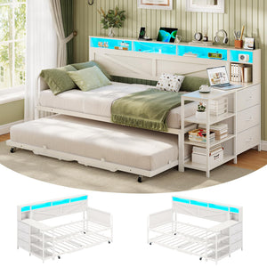 Twin Daybed with Pop-Up Trundle, Storage Drawers & LED Lights