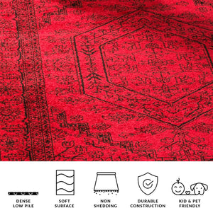 Red & Black Oriental Area Rug 10x14 – Traditional Medallion, Non-Shedding, Machine Woven