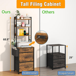 3-Drawer File Cabinet with Charging Station & 4-Tier Bookshelf