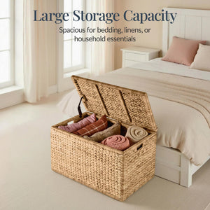 Water Hyacinth Wicker Storage Trunk with Lid & Handles
