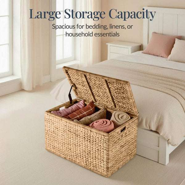 Water Hyacinth Wicker Storage Trunk with Lid & Handles