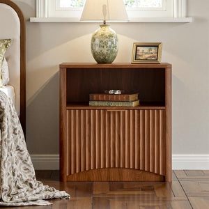 Mid-Century 3-Piece Bedroom Set – Fluted 6-Drawer Dresser & 2 Nightstands (Walnut)