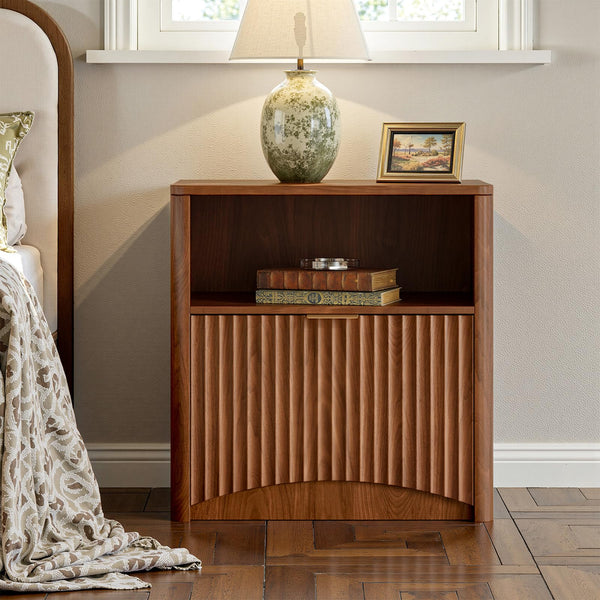 Mid-Century 3-Piece Bedroom Set – Fluted 6-Drawer Dresser & 2 Nightstands (Walnut)