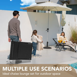 Outdoor Rattan Chaise Lounge Set with Folding Table – 3 Piece