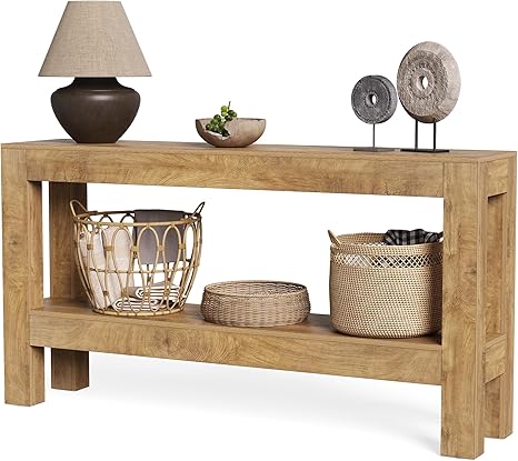 63-Inch Farmhouse Console Table with 2-Tier Shelves