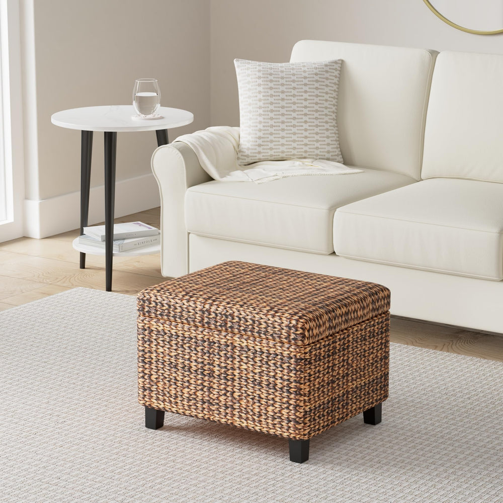 Woven Seagrass Storage Ottoman with Safety Hinges