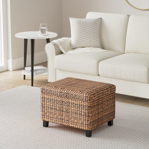 Woven Seagrass Storage Ottoman with Safety Hinges