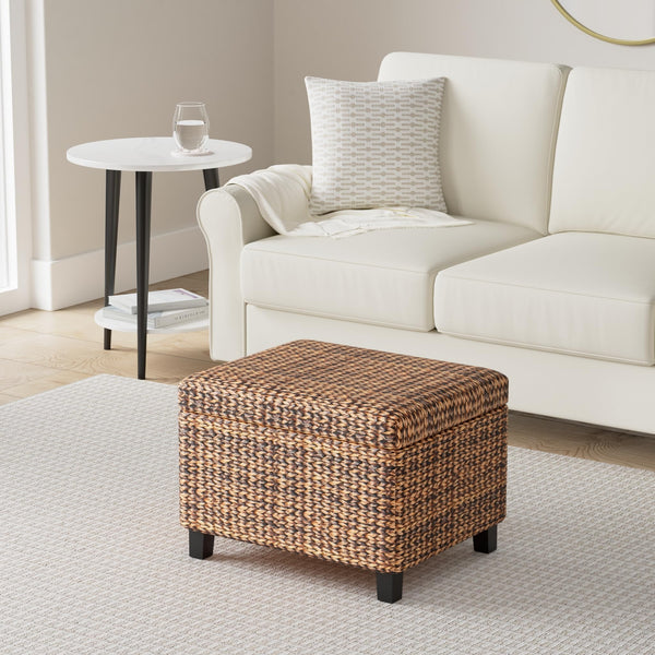 Woven Seagrass Storage Ottoman with Safety Hinges