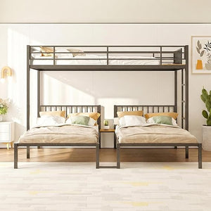 Triple Bunk Bed with Charging Station & LED Lights — Metal, Storage Drawers, Convertible