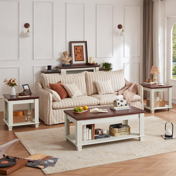 Farmhouse Coffee Table Set of 3 with Open Shelf