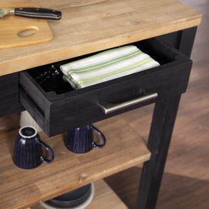 Expandable Freestanding Kitchen Island – Black & Natural