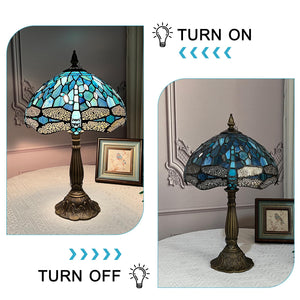 Dragonfly Tiffany Stained Glass Table Lamp 12"W x 19"H
