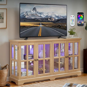 4-Door LED Glass Curio Cabinet with Adjustable Shelves