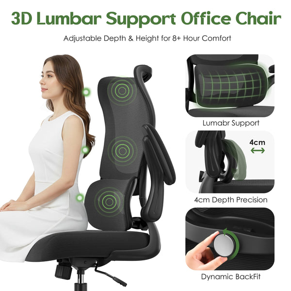 Ergonomic Mesh Office Chair with Lumbar Support & Flip-Up Armrests