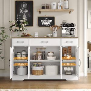 55" Farmhouse Buffet Cabinet with Drawers, Doors & Shelves