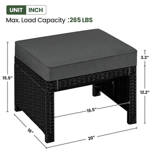 Outdoor Wicker Ottoman Set of 2 with Removable Cushion