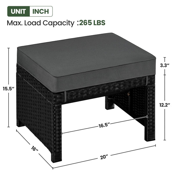 Outdoor Wicker Ottoman Set of 2 with Removable Cushion