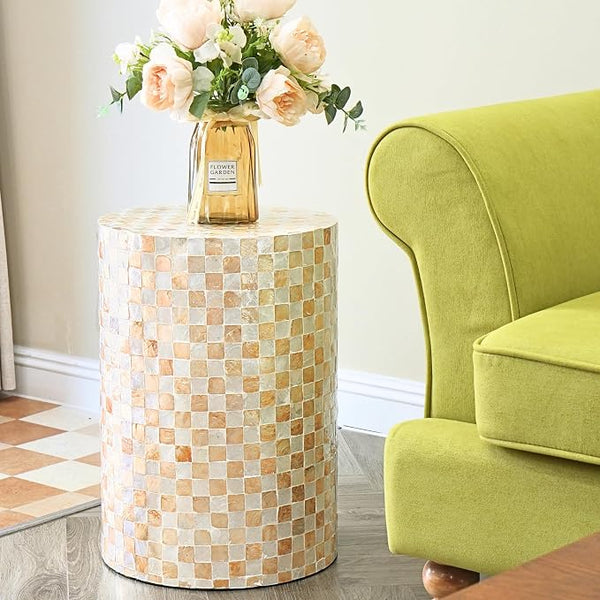 Capiz Shell Drum Side Table & Garden Stool