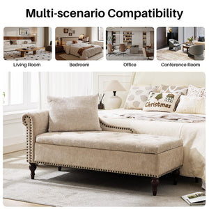 56.6" Wide Indoor Chaise Lounge with Storage & Left Armrest