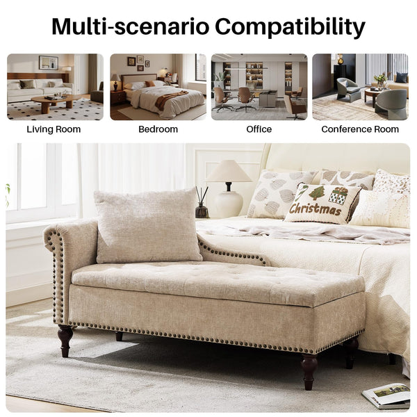 56.6" Wide Indoor Chaise Lounge with Storage & Left Armrest