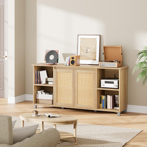 70" Rattan TV Stand – Mid-Century Modern Entertainment Center