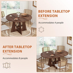 Round Extendable Dining Table with Storage Shelf — Seats 4 to 8