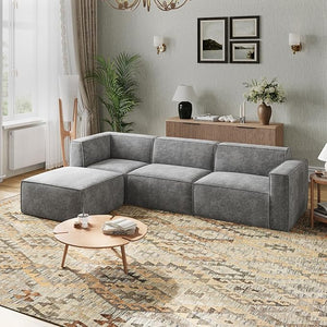 Modular Sectional Sofa with Ottoman, No-Assembly Chenille Couch