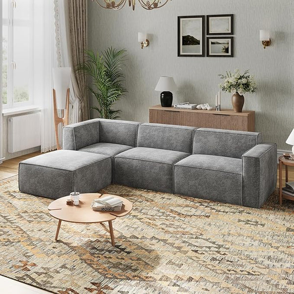 Modular Sectional Sofa with Ottoman, No-Assembly Chenille Couch