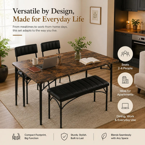 Dining Table Set for 4 with Chairs and Bench