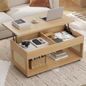 Lift-Top Coffee Table with Rattan Accents & Storage