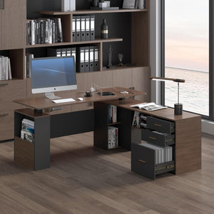 L-Shaped Electric Standing Desk with Storage & Privacy Panel
