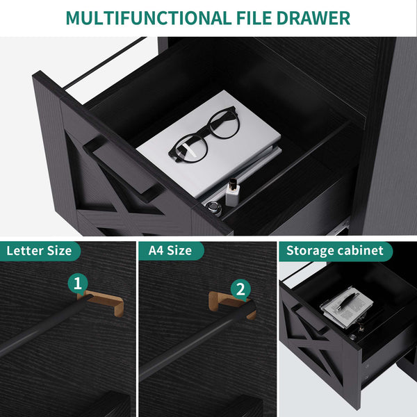L-Shaped Desk with Power Outlets, File Drawer & Monitor Stand