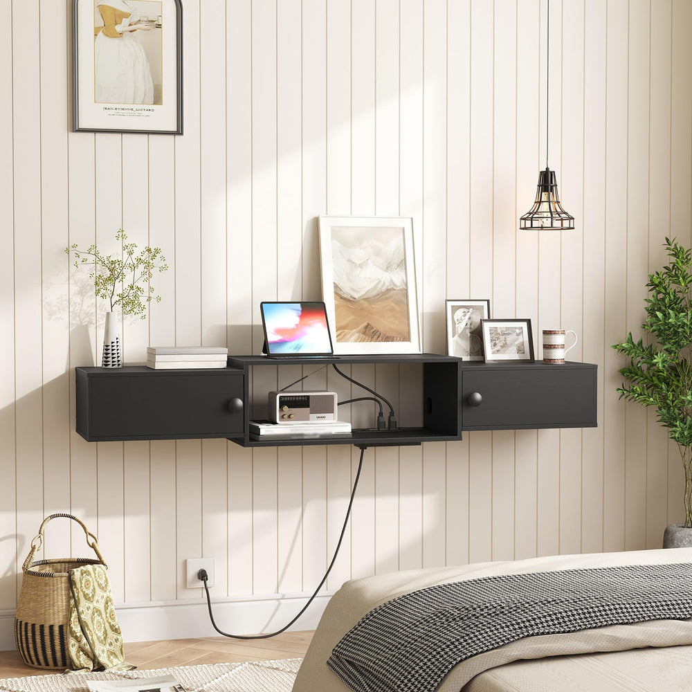 55" Floating TV Stand with Power Outlets and Cabinet Doors