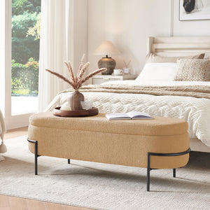 Sherpa Upholstered Storage Ottoman Bench with Metal Legs