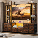 96" Wall Unit Entertainment Center with 14 Fabric Drawers, LED Lights & Power Outlets