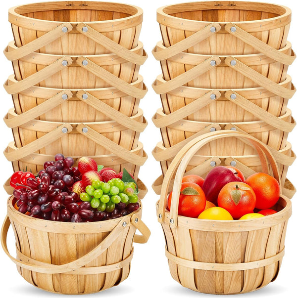 Round Wooden Farmers Market Baskets with Handle