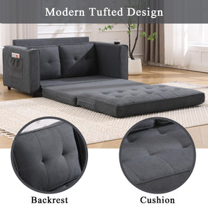 55" Convertible Loveseat Sofa Bed with Side Pockets & Cup Holder